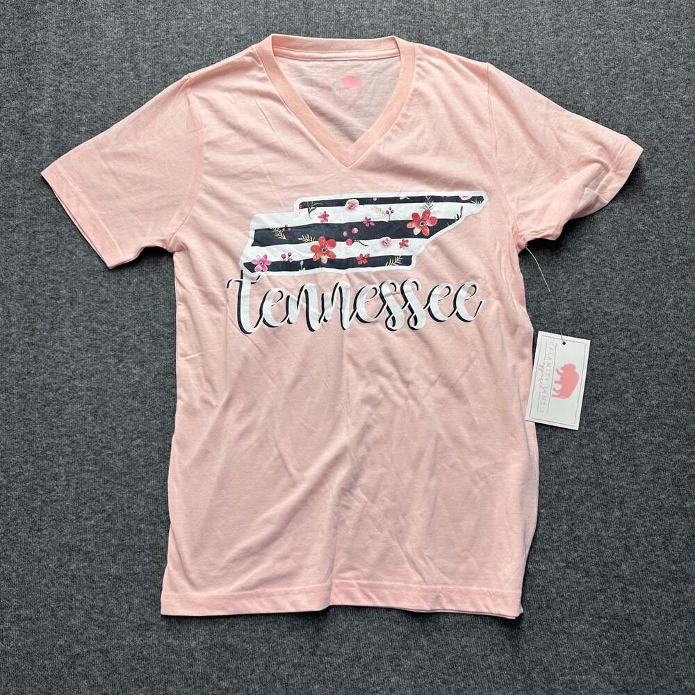 Calamity Jane's Apparel Pink V Neck Tennessee Tee Shirt